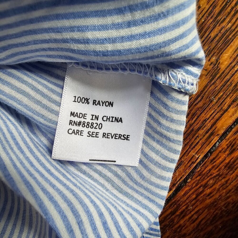 Artisan NY Blue Striped Flowy Colorful Floral Embroidery Boho Top - Picture 6 of 12